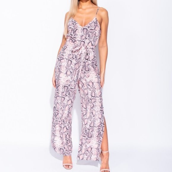 Zia Pink Belted Snake Print Jumpsuit - Picture 4 of 8